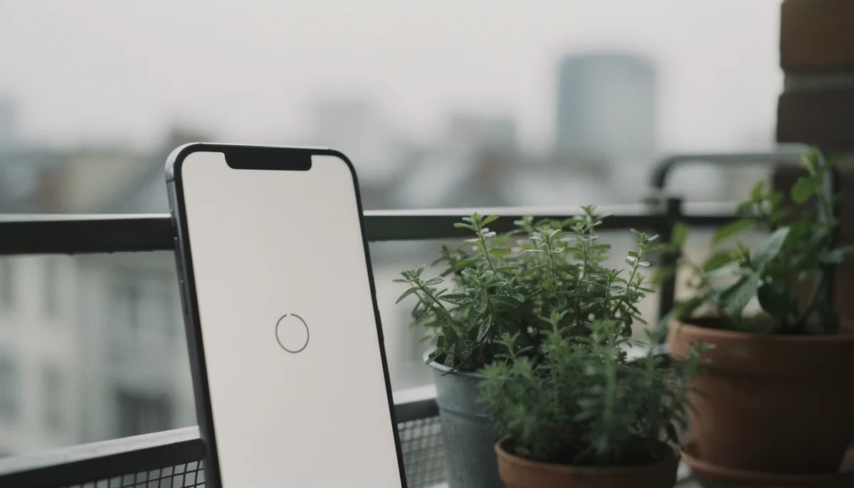 Perabet Android Apk indir 1 Balkon korkuluğunda saksı bitkilerinin yanında ekranında yükleme şekli olan Android telefon