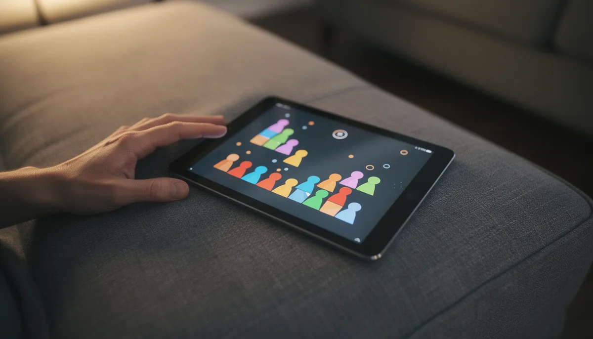 Perabet Casino 2 Koltuk minderinde duran tablette geometrik şekillerden oluşan soyut bir oyun ekranı